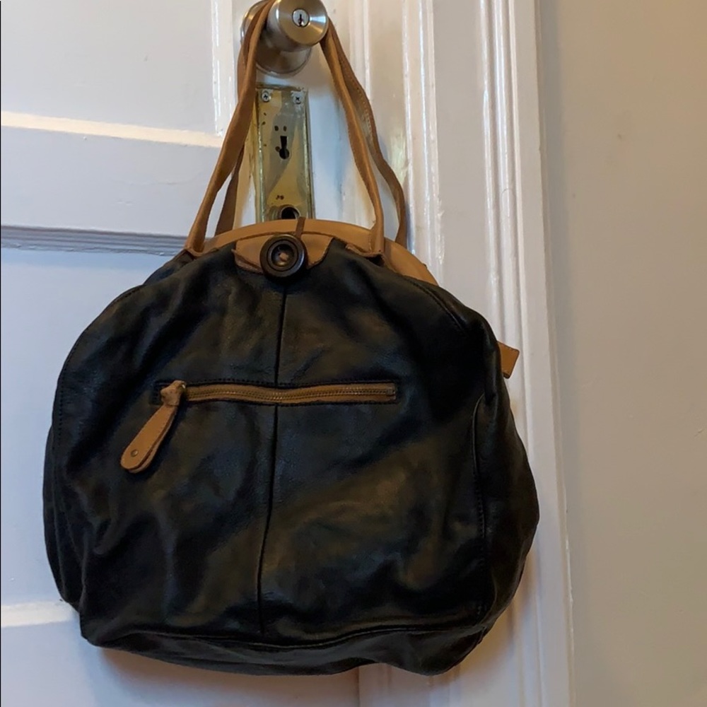 Black leather Lucky Penny framed satchel